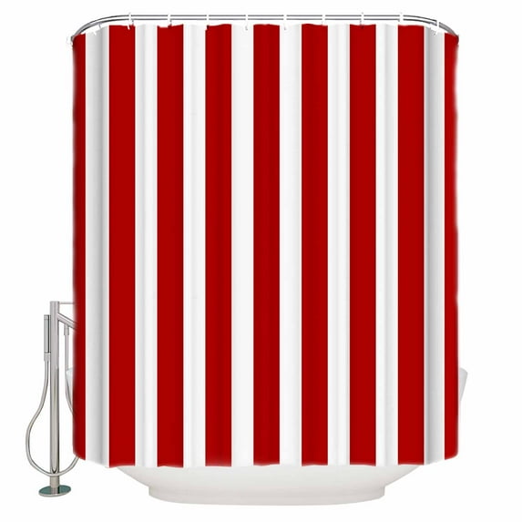 Red and Shower Curtain, 36" x 72", White Striped Geometric Waterproof Bathroom Curtain Washable Shower Curtain Set with 12 Hooks