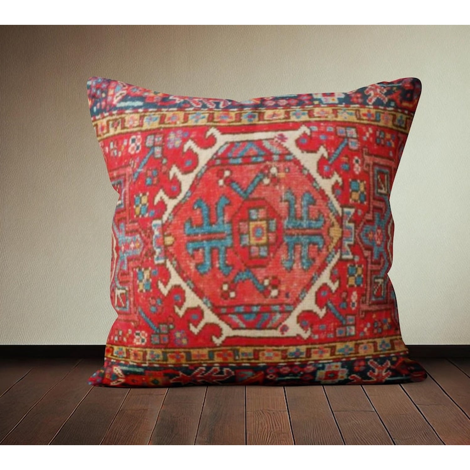 Red and Teal Geometric Medallion Square Pillow Case, 100% Polyester ...
