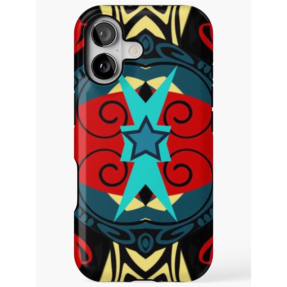 Red and Teal Star, Scroll and Chevron Tough Phone Case, Polycarbonate and TPU, for Apple iPhone