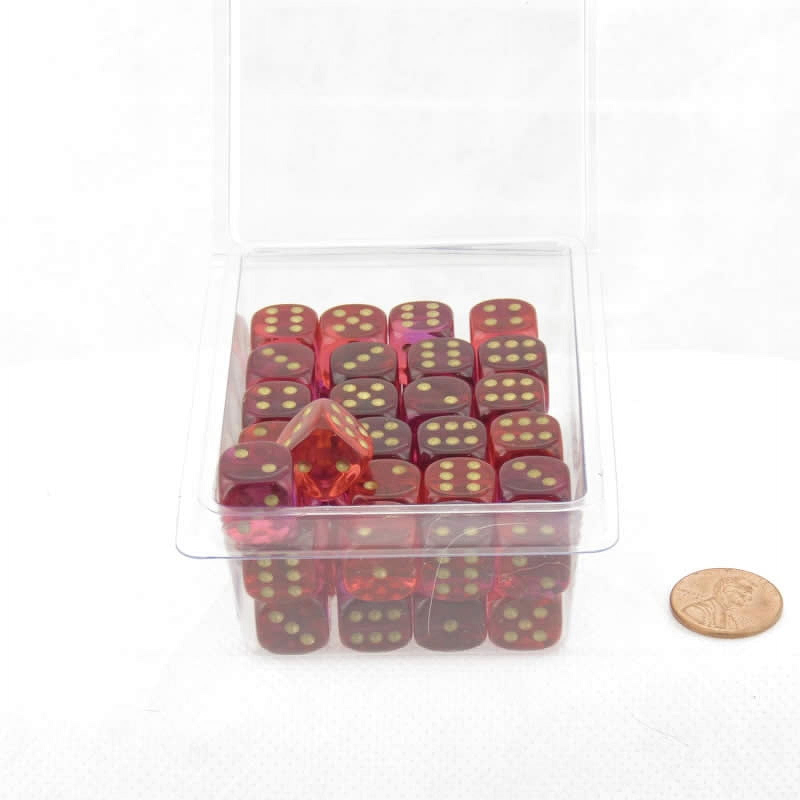 Red and Violet Translucent Gemini Dice with Gold Pips D6 12mm (1/2in) Pack of 50 Wondertrail