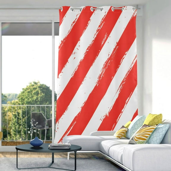 Red and White Art Stripes Blackout Curtains 84"x52" Thermal Insulated Curtain 1 Panel