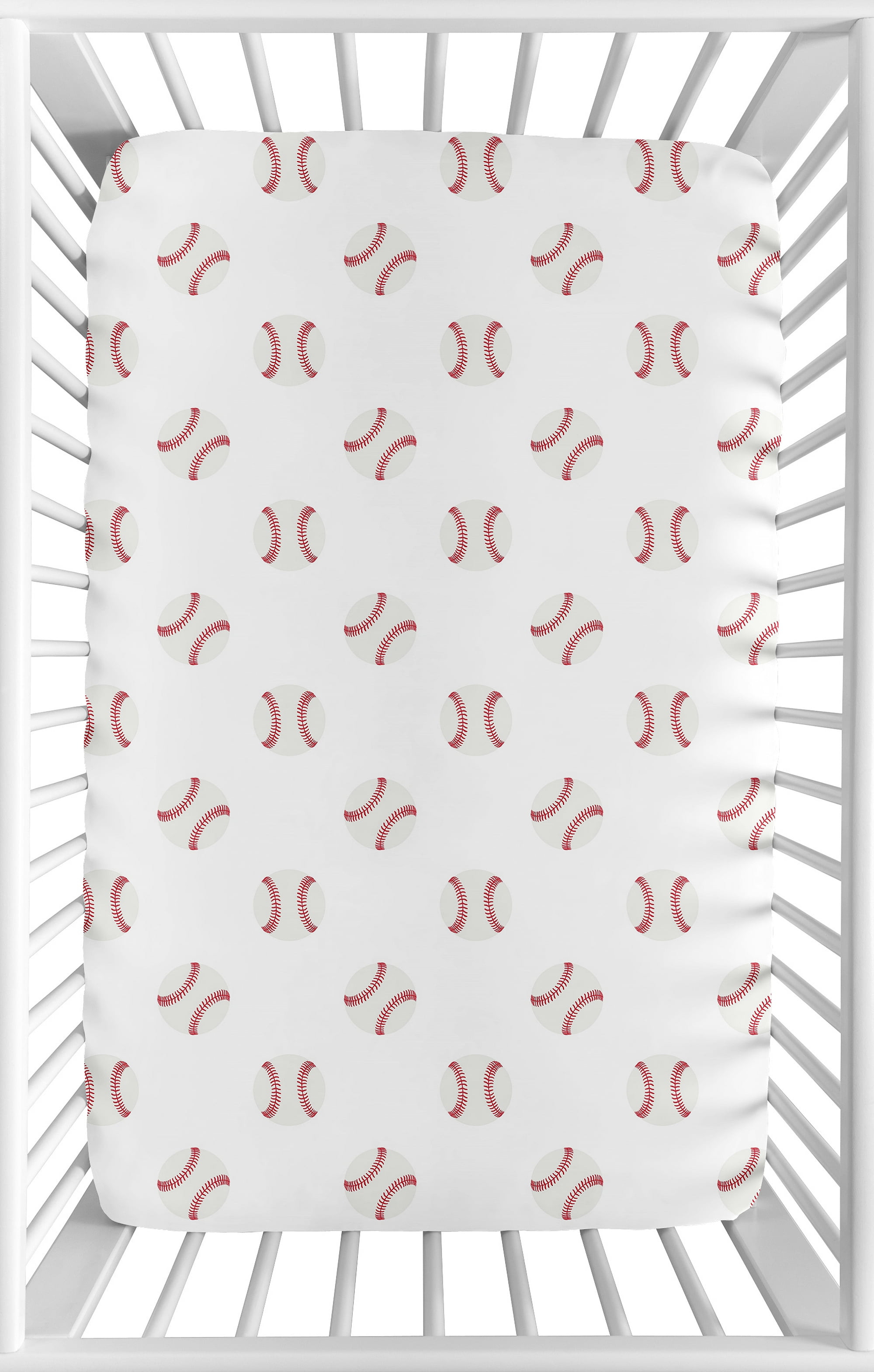 Red and White Baby Fitted Mini Portable Crib Sheet for Baseball Patch Sports Collection by Sweet Jojo Designs
