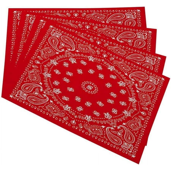 Red and White Bandana Placemats for Kitchen Dining Table Set of 4 Floral Style Pattern Linen Washable Heat Resistant Place Mats