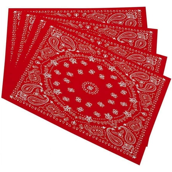 Red and White Bandana Placemats for Kitchen Dining Table Set of 4 Floral Style Pattern Linen Washable Heat Resistant Place Mats