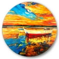 thumbnail image 1 of Red and White Boats By The Pier At A VIbrant Sunset 11 in x 11 in Painting Art Prints, by Designart, 1 of 5