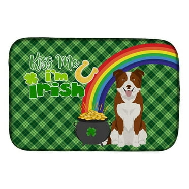 Red and White Border Collie St. Patricks Day Dish Drying Mat