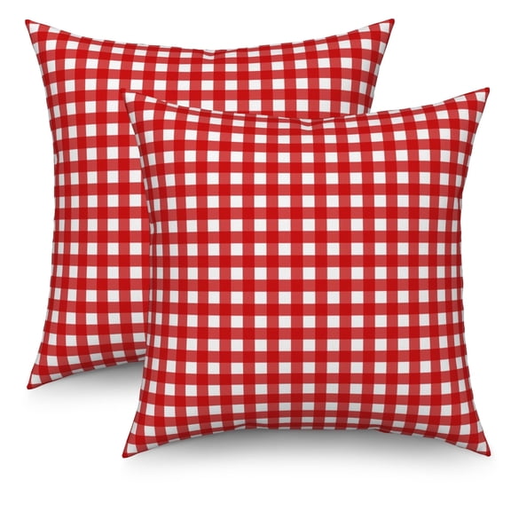 Red and White Buffalo Check Plaid Throw Pillow Covers 18x18 Set of 2,Farmhouse Linen Pillow Cases for Bedroom Sofa Couch