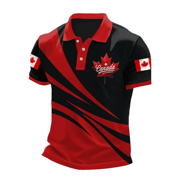 Red and White Canadian Red Maple Leaf Men's Golf Polo Shirt Patriotic Tops Golf for Golfers Performance Size XXXXL