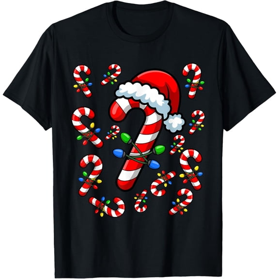 Red and White Candy Cane Santa Christmas Xmas Lights T-Shirt