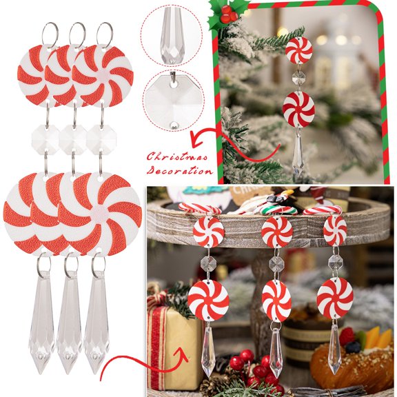 Red and White Candy Pendant Round Christmas Ornament - Icy Cone Tree Hanging for Christmas Tree Decorations and Festive Home Decor-White