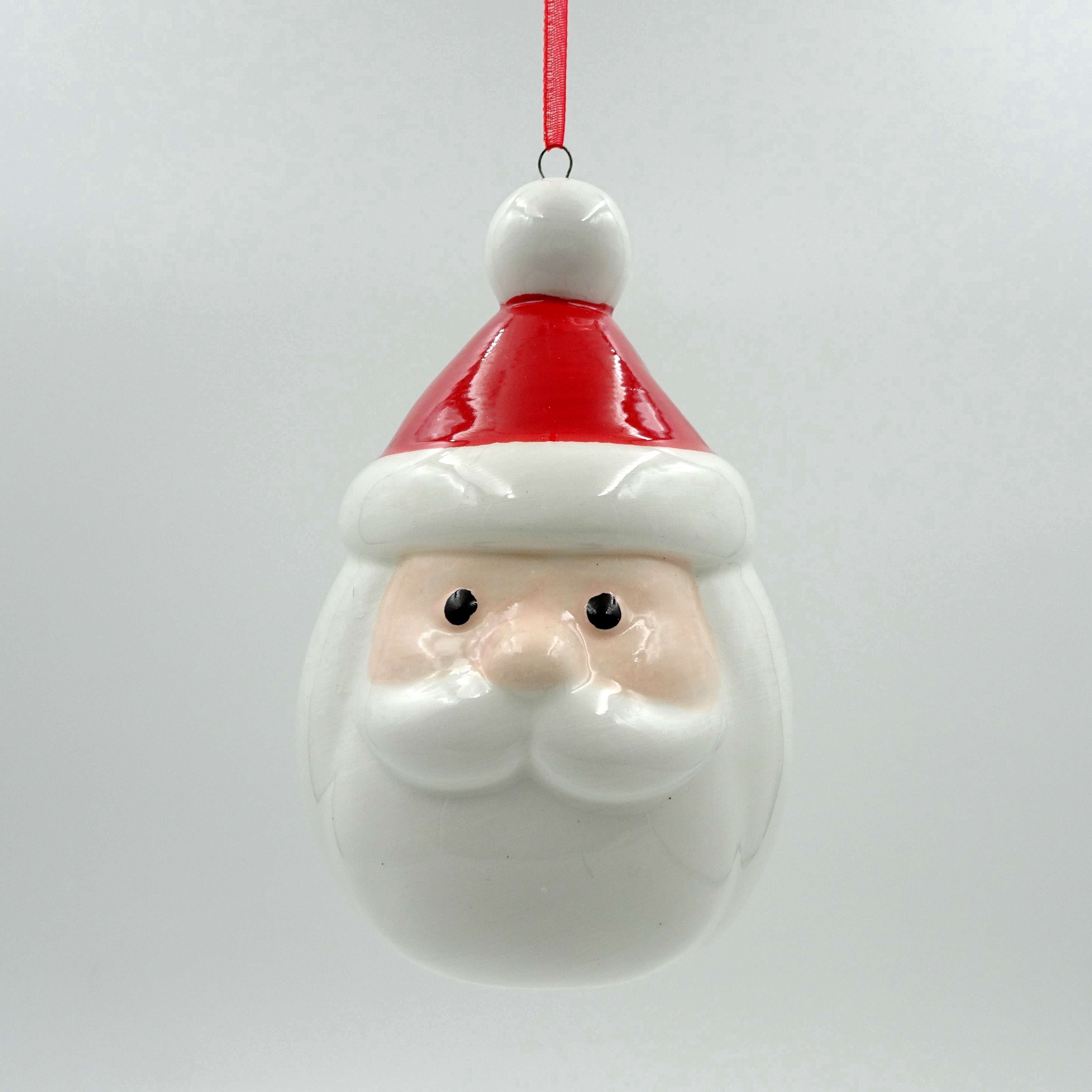 Red and White Ceramic Santa Head Christmas Ornament, 4.5", by Holiday Time