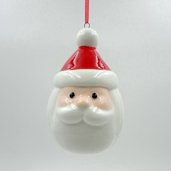Red and White Ceramic Santa Head Christmas Ornament, 4.5", by Holiday Time