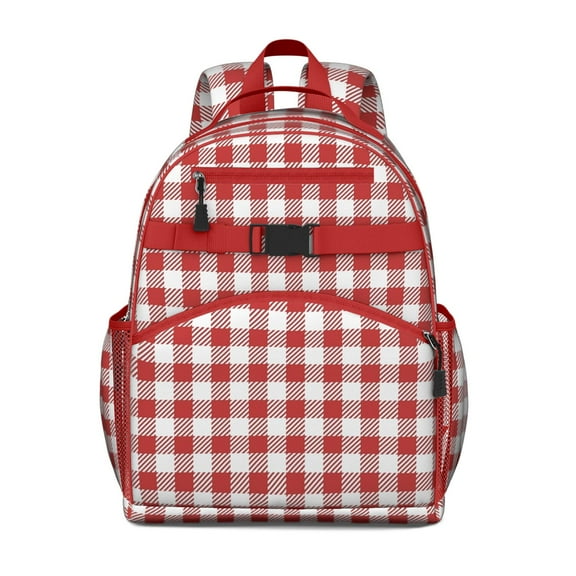 Red and White Checkered Backpack for School,Cute School Bag,Schoolbag with Adjustable Shoulder Straps & Padded Back,15.25"x11.5"x5.25"