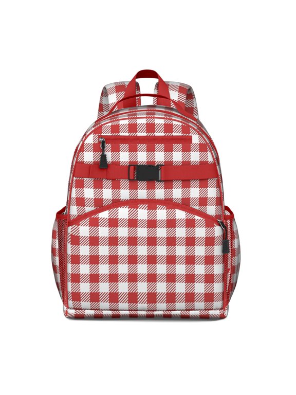 Red and White Checkered Backpack for School,Cute School Bag,Schoolbag with Adjustable Shoulder Straps & Padded Back,15.25"x11.5"x5.25"