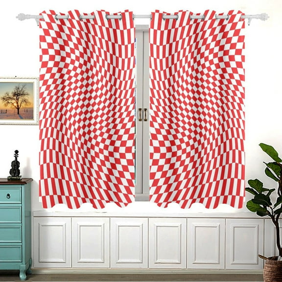Red and White Checkered Blackout Curtains Window Grommet Insulated Curtain Bedroom Living Room 54"x55" 2 Panels