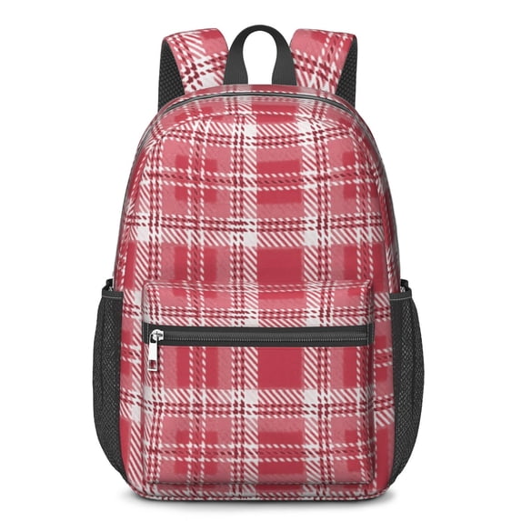 Red and White Checkered Pattern 17" School Backpacks for Teens,Waterproof Oxford Fabric,S-Shape Padded Straps for School,Travel,Hiking,Camping