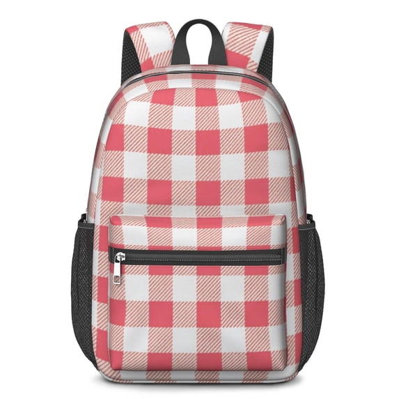 Red and White Checkered Pattern 17" School Backpacks for Teens,Waterproof Oxford Fabric,S-Shape Padded Straps for School,Travel,Hiking,Camping