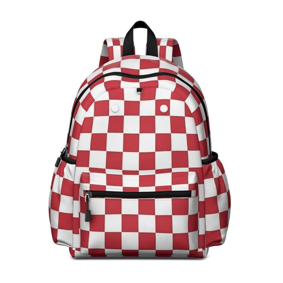 Red and White Checkered Pattern Backpack for School, Cute School Bag with Adjustable Shoulder Straps and Padded Back, 13.4"x11"x4.7"