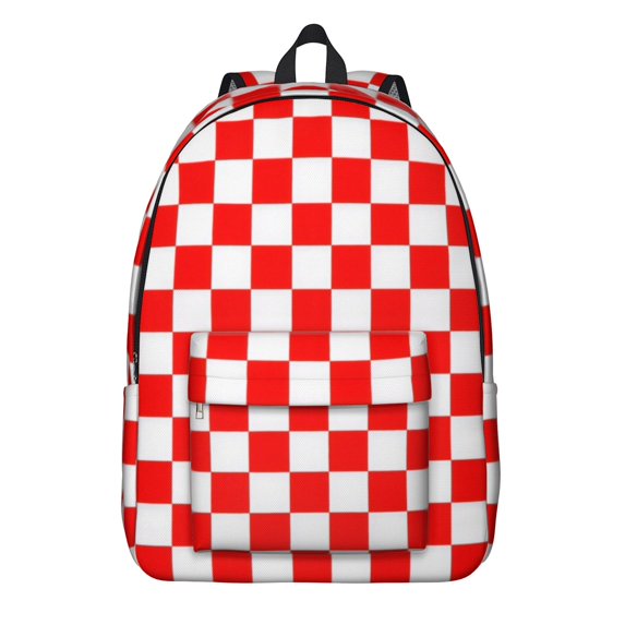 Red and White Checkered Pattern Backpack for School, Cute School Bag with Adjustable Shoulder Straps and Padded Back, 15.7"x11.8"x5.5"
