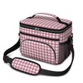 thumbnail image 1 of Red and White Checkered Pattern Insulated Lunch Box for Women Men, Medium Leakproof Cooler Bag with Adjustable Strap, 10"x6.7"x8", 1 of 6