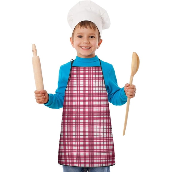Red and White Checkered Pattern Teens Aprons, Adjustable Neck Strap, Toddler & Teens Aprons for Cooking & Baking, 19x23.6 Inches
