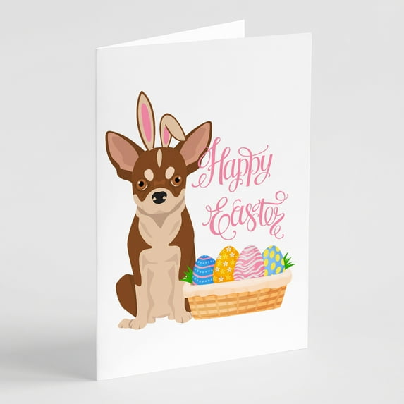 Red and White Chihuahua Easter Greeting Cards and Envelopes Pack of 8 7 in x 5 in