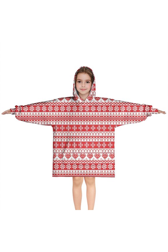 Red and White Christmas Pattern Blanket Hoodies for Kids 6-13YR Oversize Wearable Blanket Hoodies for Boys Girls Teens