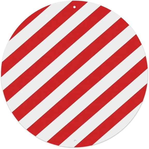 Red and White Diagonal Stripes Pattern Round Aluminum Sign 8x8 Inch Wall Art Decoration Office Farmhouse Garden Outdoor Plaque
