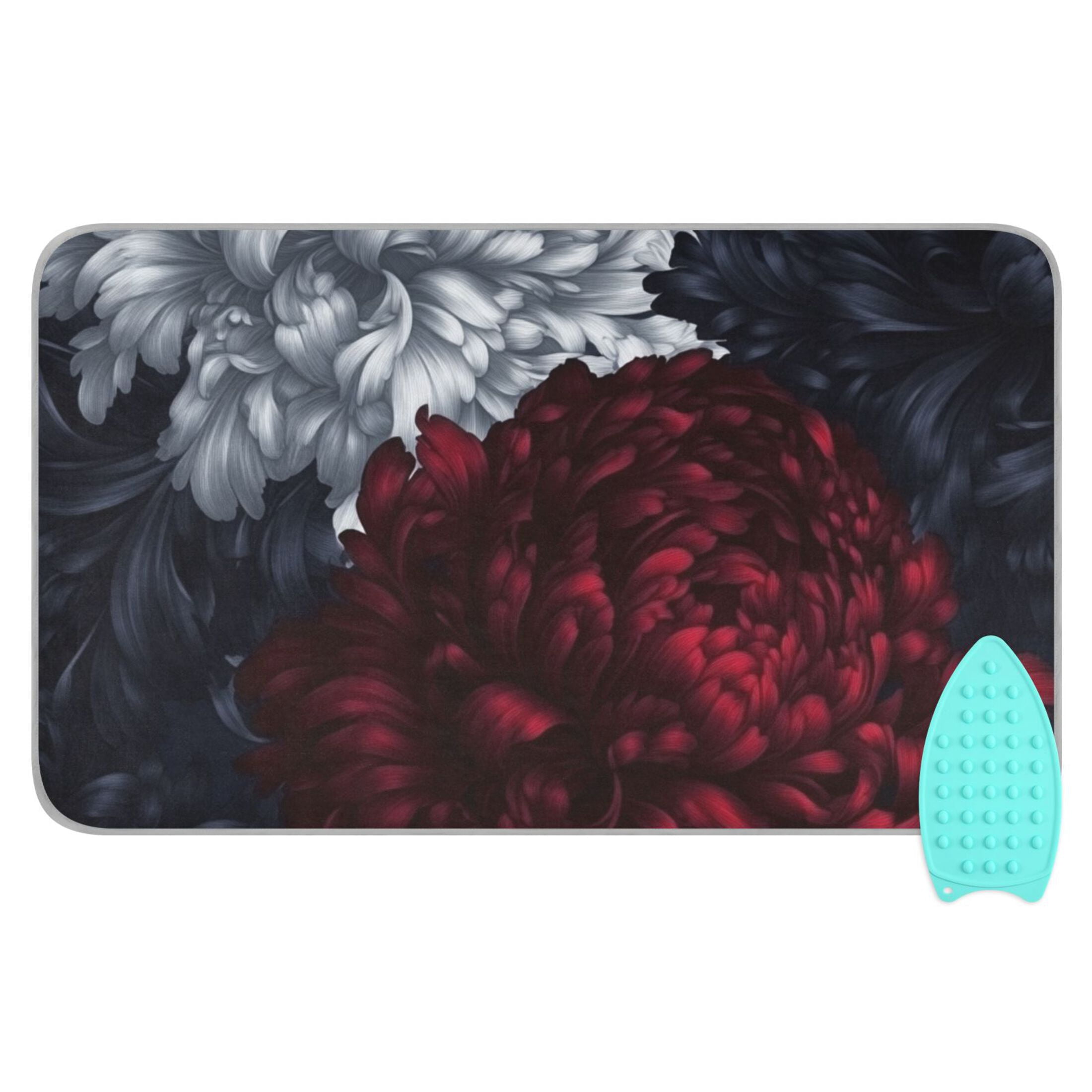 Red and White Flowers Ironing Mat Blanket for Table Top Travel Portable Ironing Board Pad 47.2x27.6 Inch