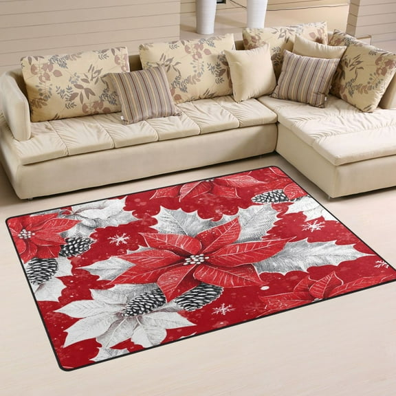 Red and White Flowers Soft Polyester Area Rug 31''x20'', Non Slip, Memory Foam, Water Absorbent