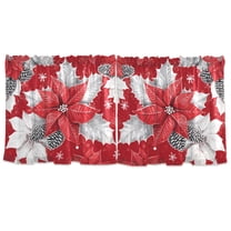 Red and White Flowers Tier Curtains for Kitchen 57x24 Inch Semi Sheer Light Filtering Half Window Curtains 2 Panels