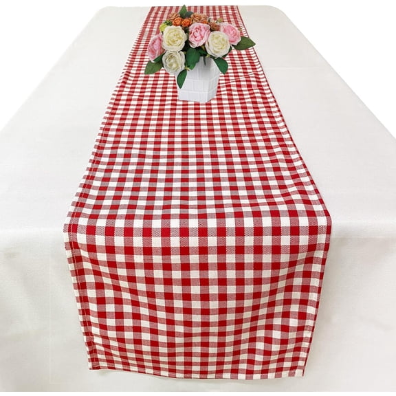 Red and White Gingham Table Runner - 72 Inch Cotton Checkered Plaid Table Runner for Home Kitchen Dinner Party Table Decorations - Valentines Day