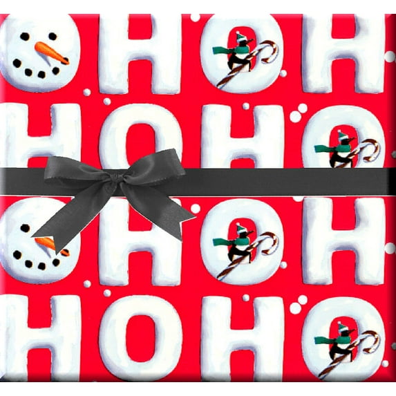 Red and White Ho HO snowman Holiday /ChristmasGift Wrap Wrapping Paper 15ft Roll with Gift Labels