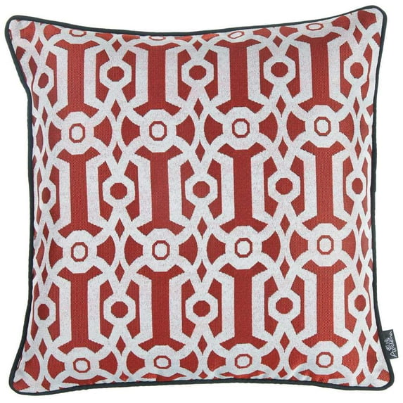 Red and White Jacquard Geo Decorative Throw Pillow Cover