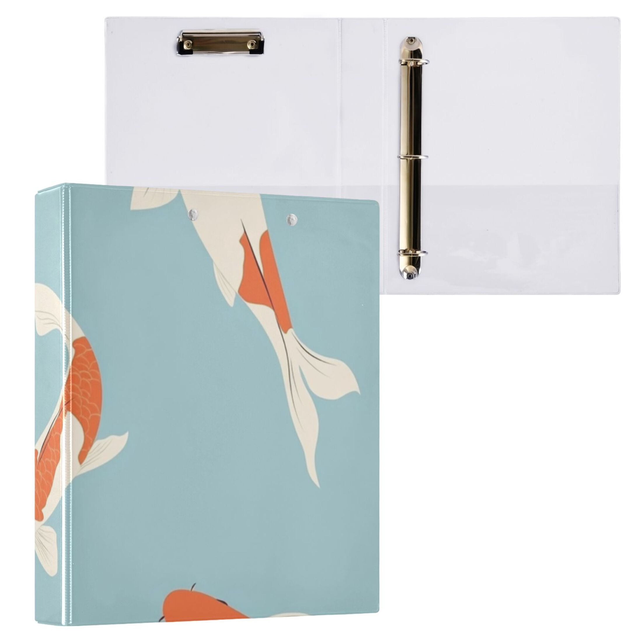 Red and White Koi Fish 3 Ring Binders 1.5 inch Hardcover File Folders with Interior Pockets A4 Size Organizer for School Office Hospital Set of 2