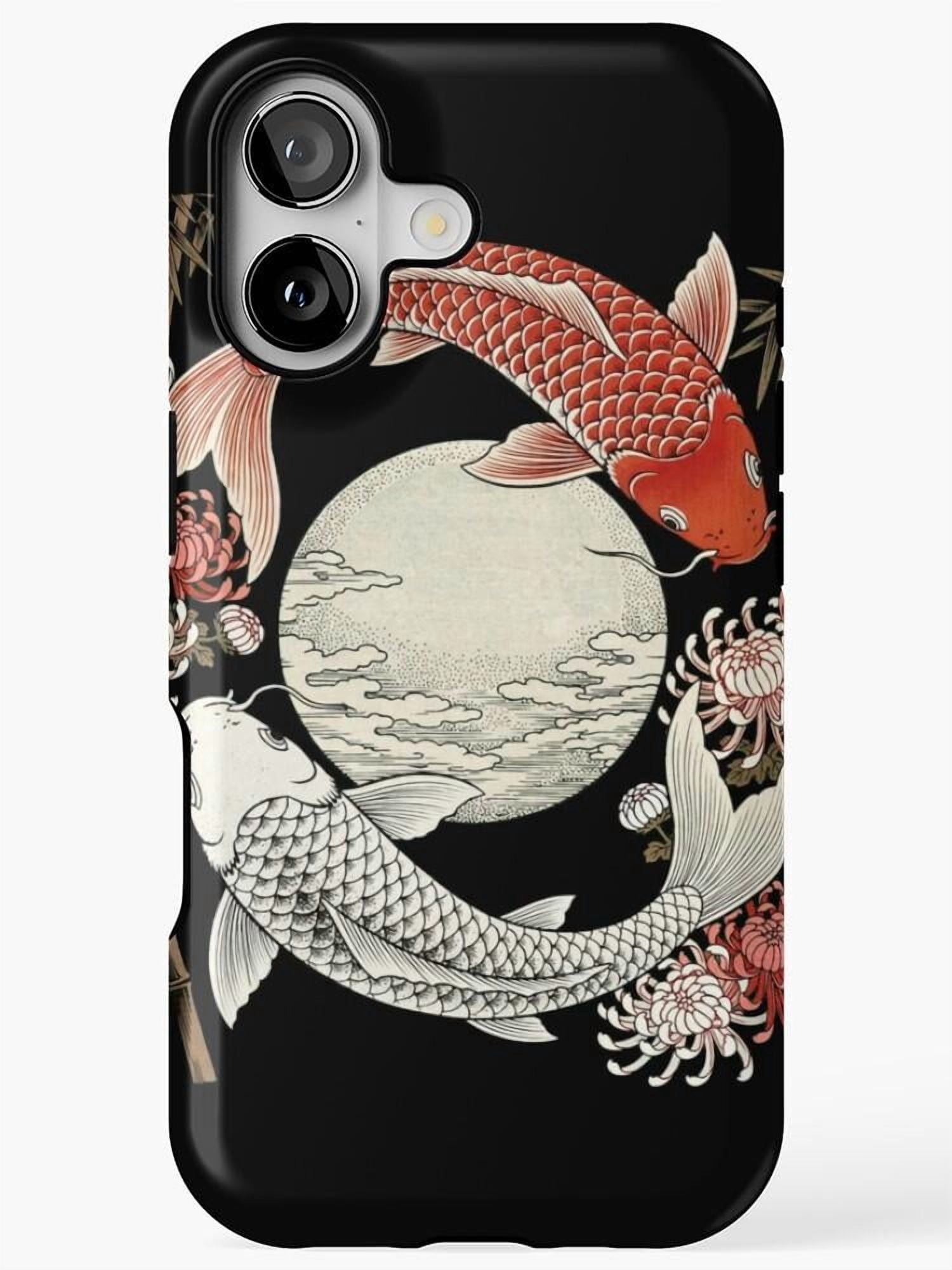 Red and White Koi Fish, Full Moon and Chrysanthemums Tough Phone Case ...