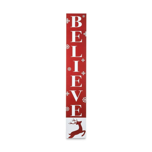 Red and White Outdoor Christmas Hanging Sign, Believe, 67 in, by