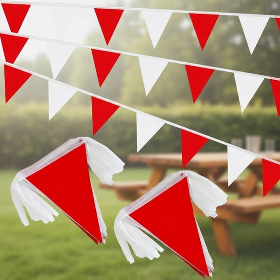 Red and White Pennant Banner Flags String DIY Triangle Garland for Grand Opening Wedding Outdoor Garden Hanging Decoration
