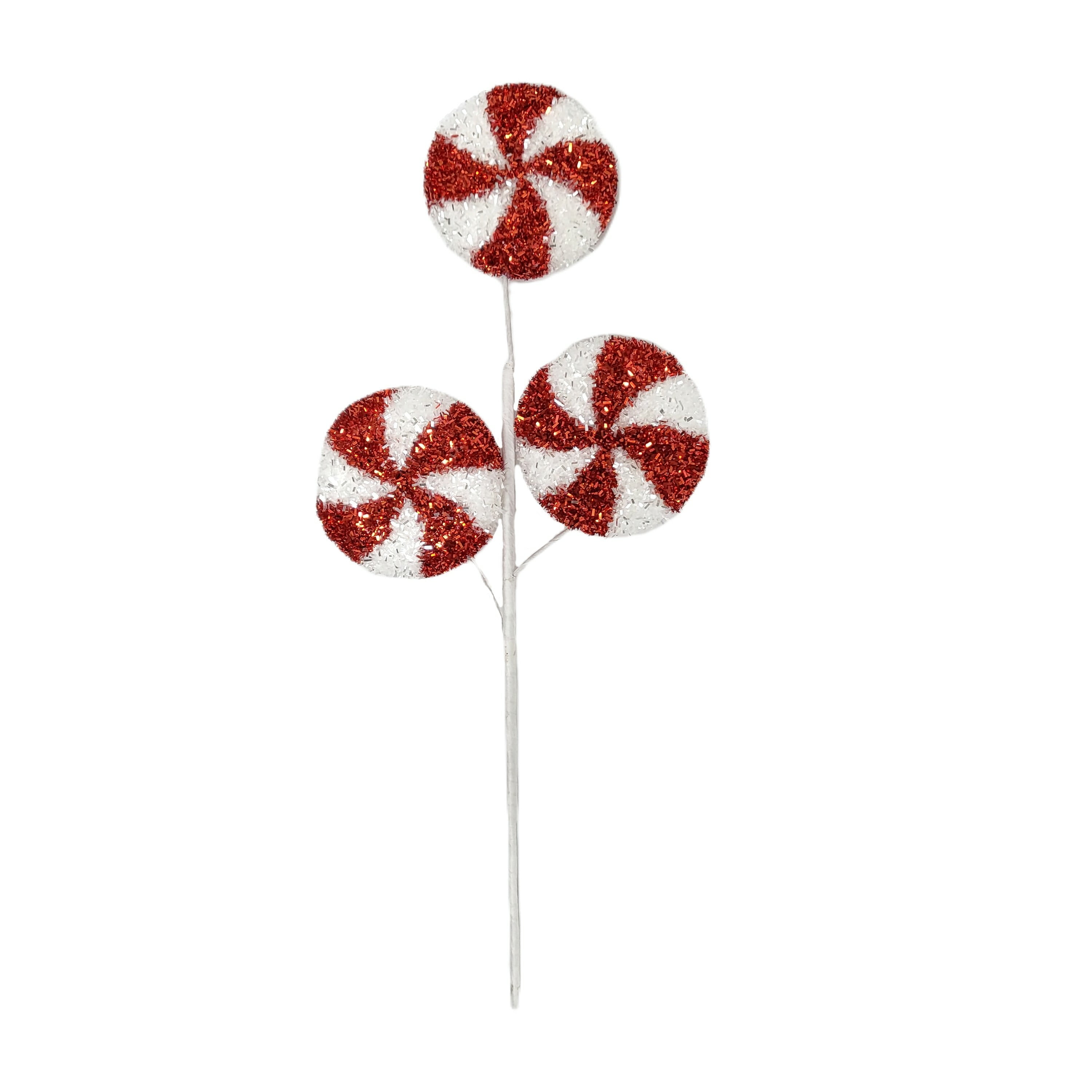 Red And White Peppermint Lollipop Themed Christmas Pick Ornament, 1.73 ...