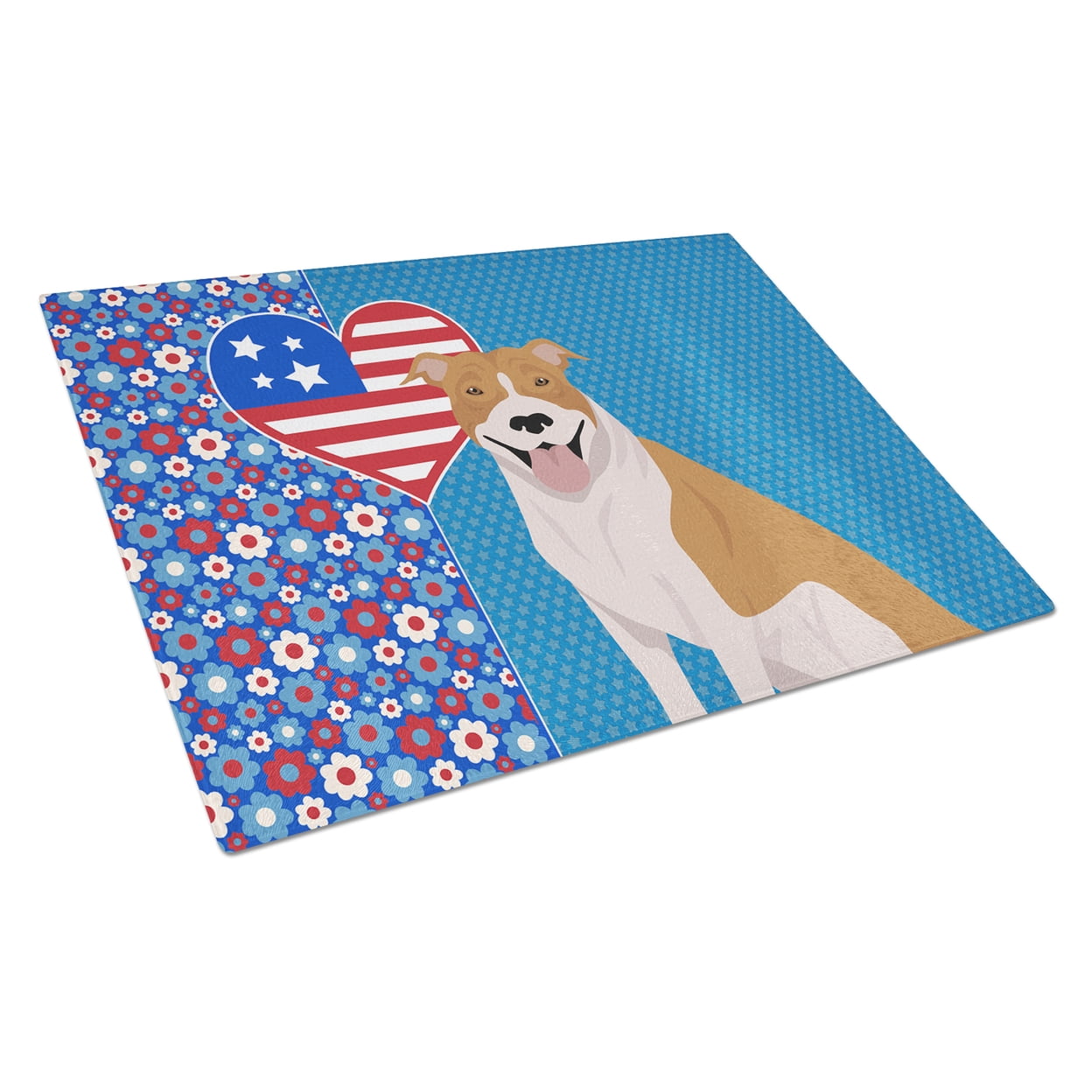 Red and White Pit Bull Terrier Glass Cutting Board Large 12 in x 15 in
