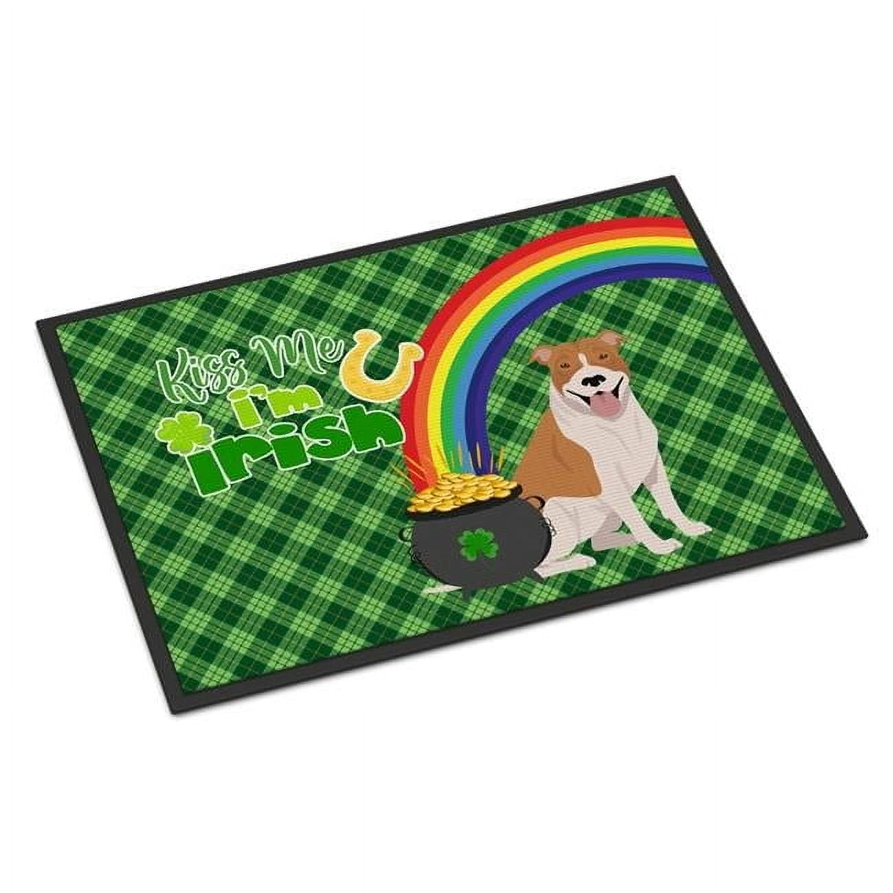 Red and White Pit Bull Terrier St. Patrick's Day Indoor or Outdoor Mat 24x36 36 in x 24 in