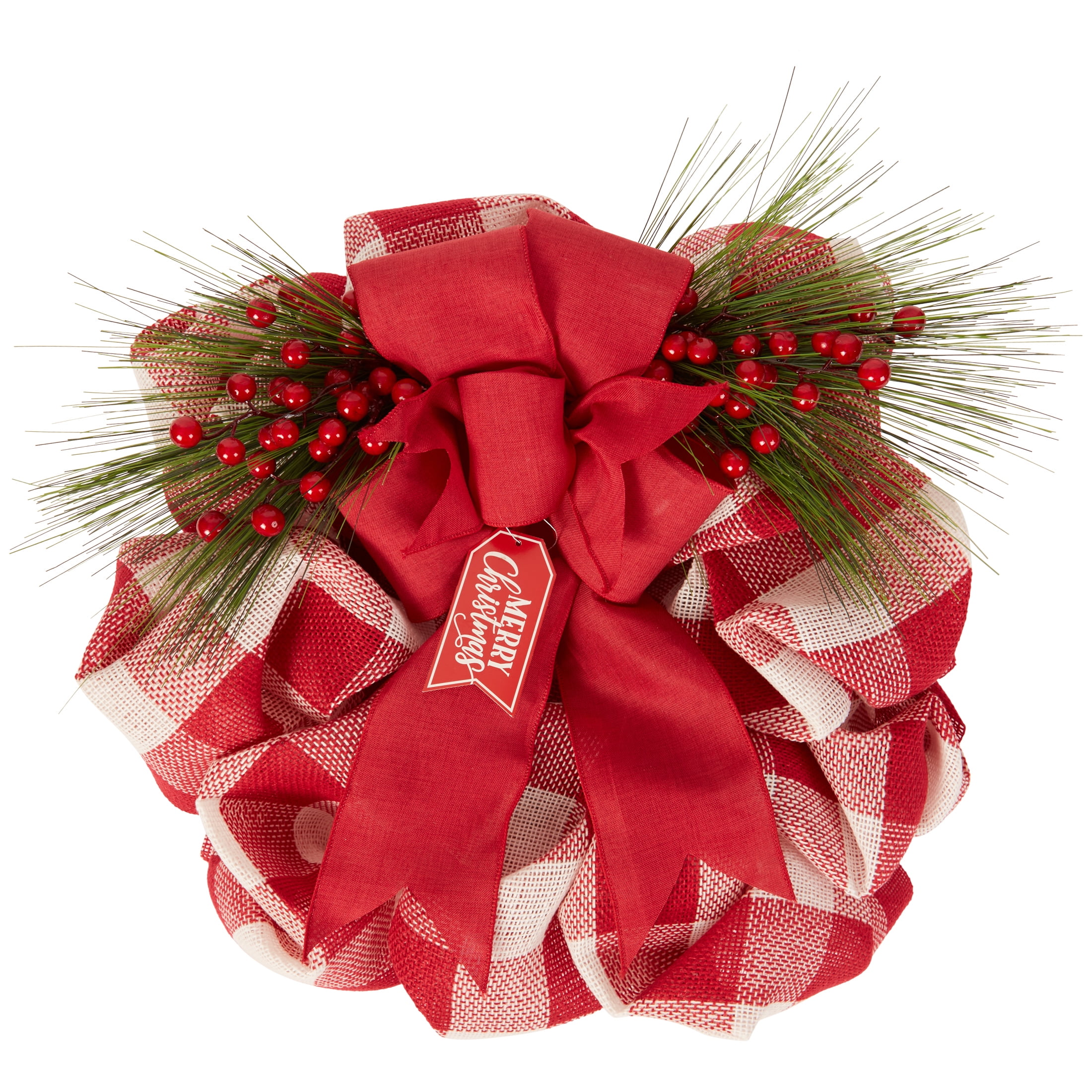 Red And White Plaid Christmas Mesh Wreath, 20 In, By Holiday Time ...