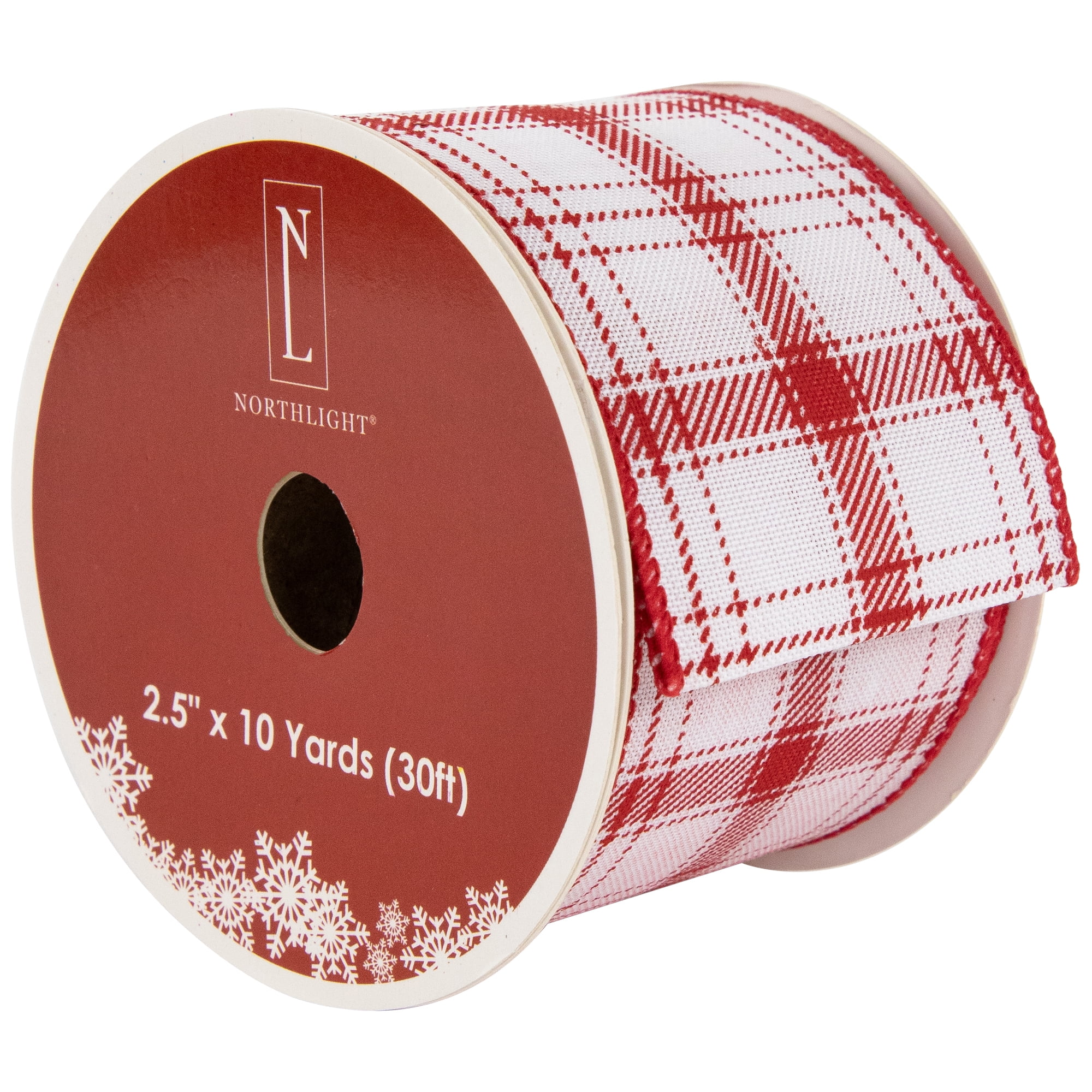 1.5 Frosted Plaid Ribbon: Red & White (10 Yards)