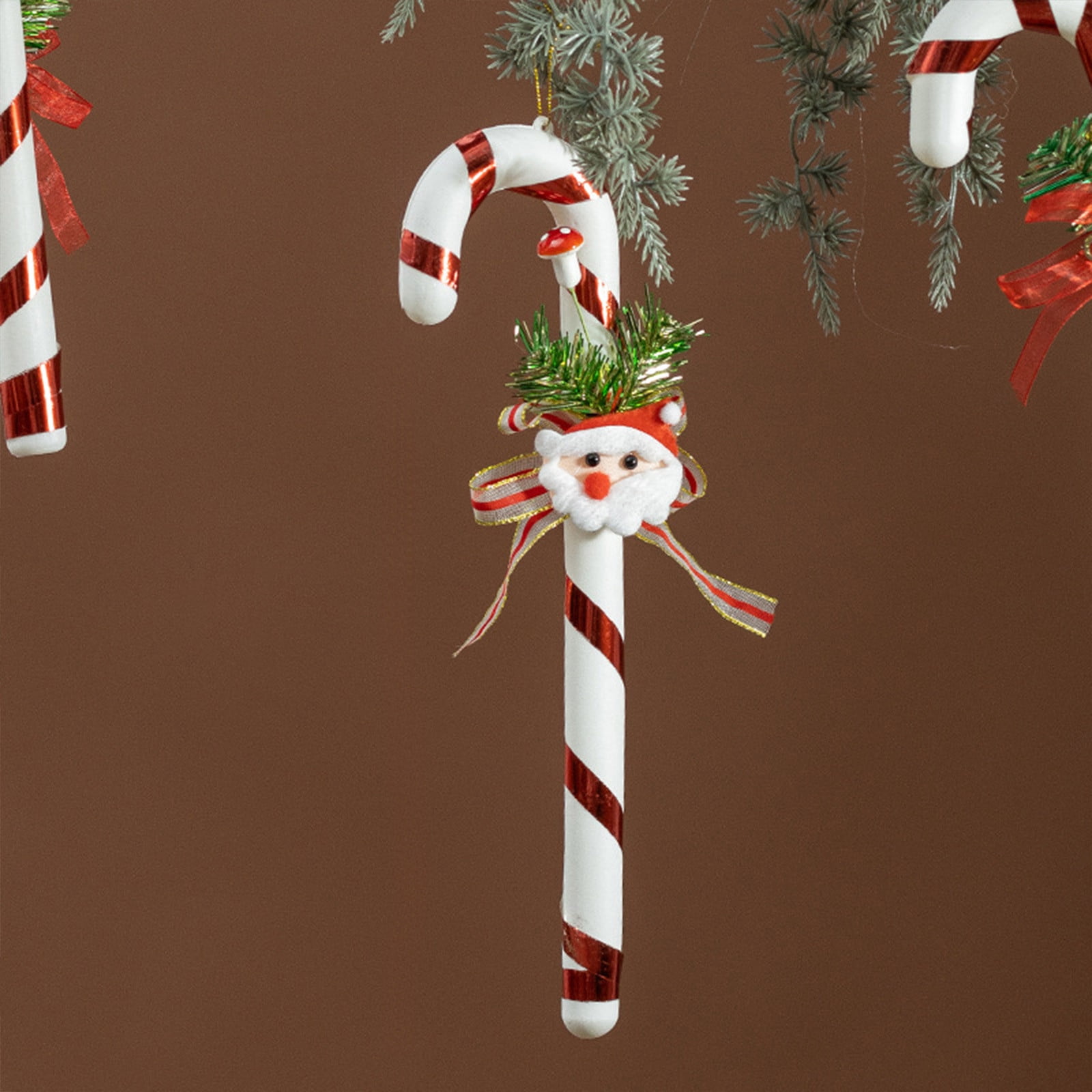 Red and White Plastic Candy Cane Bow Ornaments for Christmas Tree