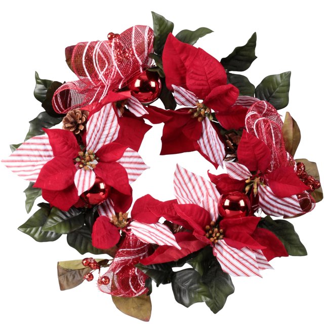 Red and White Poinsettia Christmas Wreath