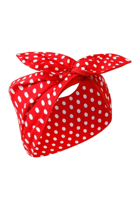 Red and White Polka Dot Bandana Headband Vintage Wire Hairband with Bow Wide Headbands Retro 50s Hair Accessories for Women Girls
