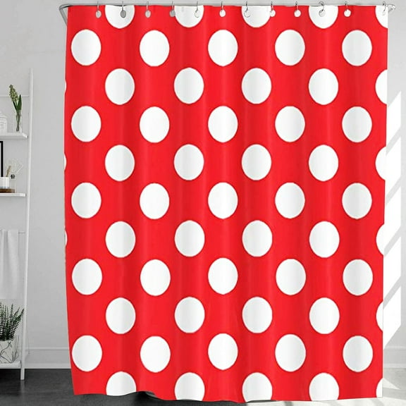 Red and White Polka Dots Shower Curtain, Geometry Bath Curtains Bathroom Decor Waterproof Polyester Fabric Shower Curtain Sets with Hooks 36x72 Inch