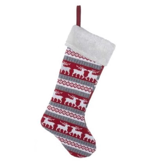 Red and White Reindeer Design Knitted Christmas Stocking 22 Inch New
