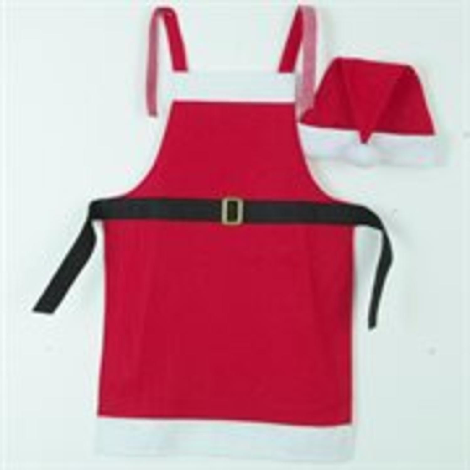 Red and White Sant Claus Christmas Apron and Hat 2-Piece Set - Adult Size