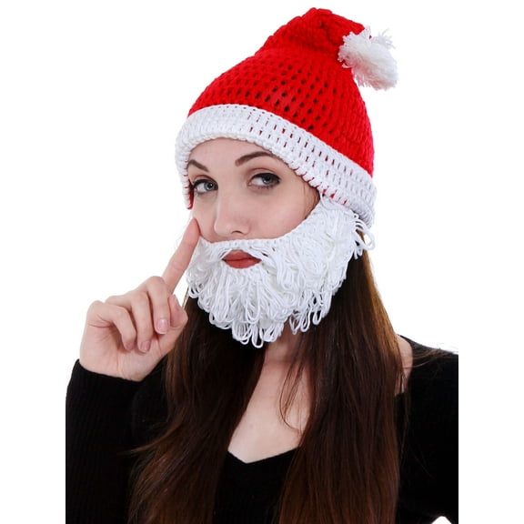 Red and White Santa Hat wih Beard Attached Adult, 3735_Red